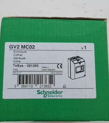 Schneider Electric GV2 MC02 Enclosure for TeSys motor starters, IP55 rated, manufactured in Czech Republic.