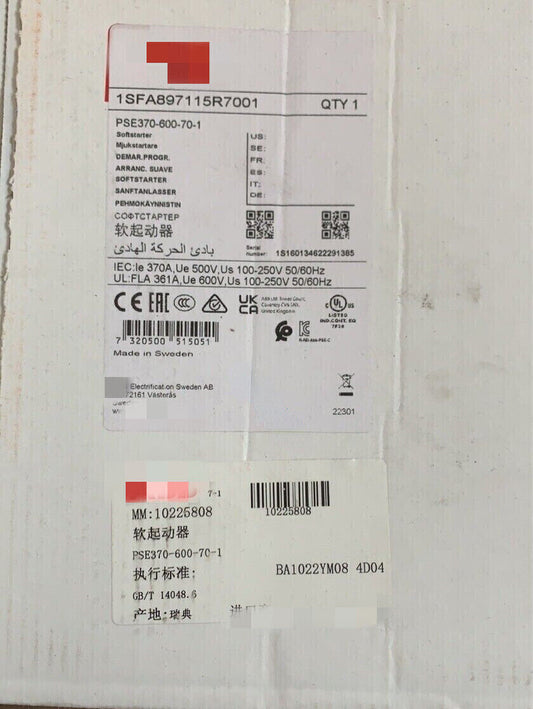 ABB PSE370-600-70-1 Softstarter, 1SFA897115R7001, Industrial Automation Part, Made in Sweden, 1pcs