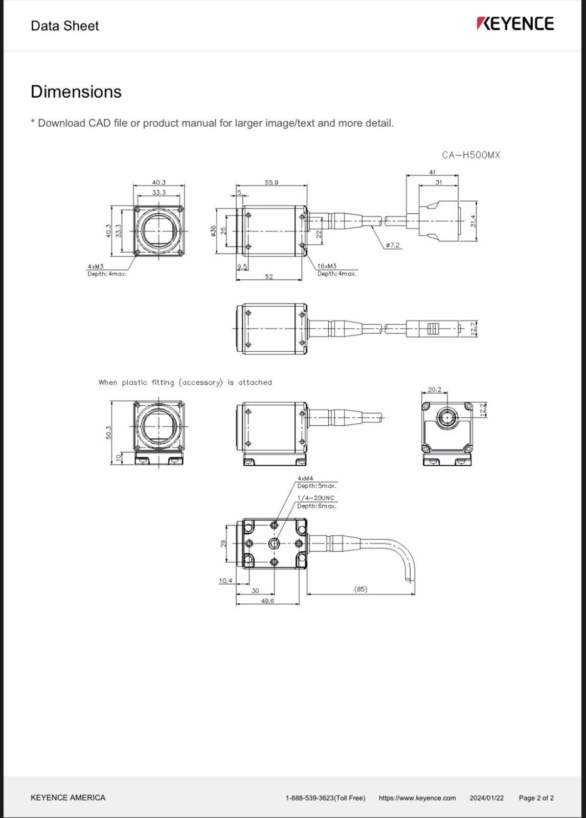 Keyence CA-H500MX High Speed, High Functioning Camera 96M15218