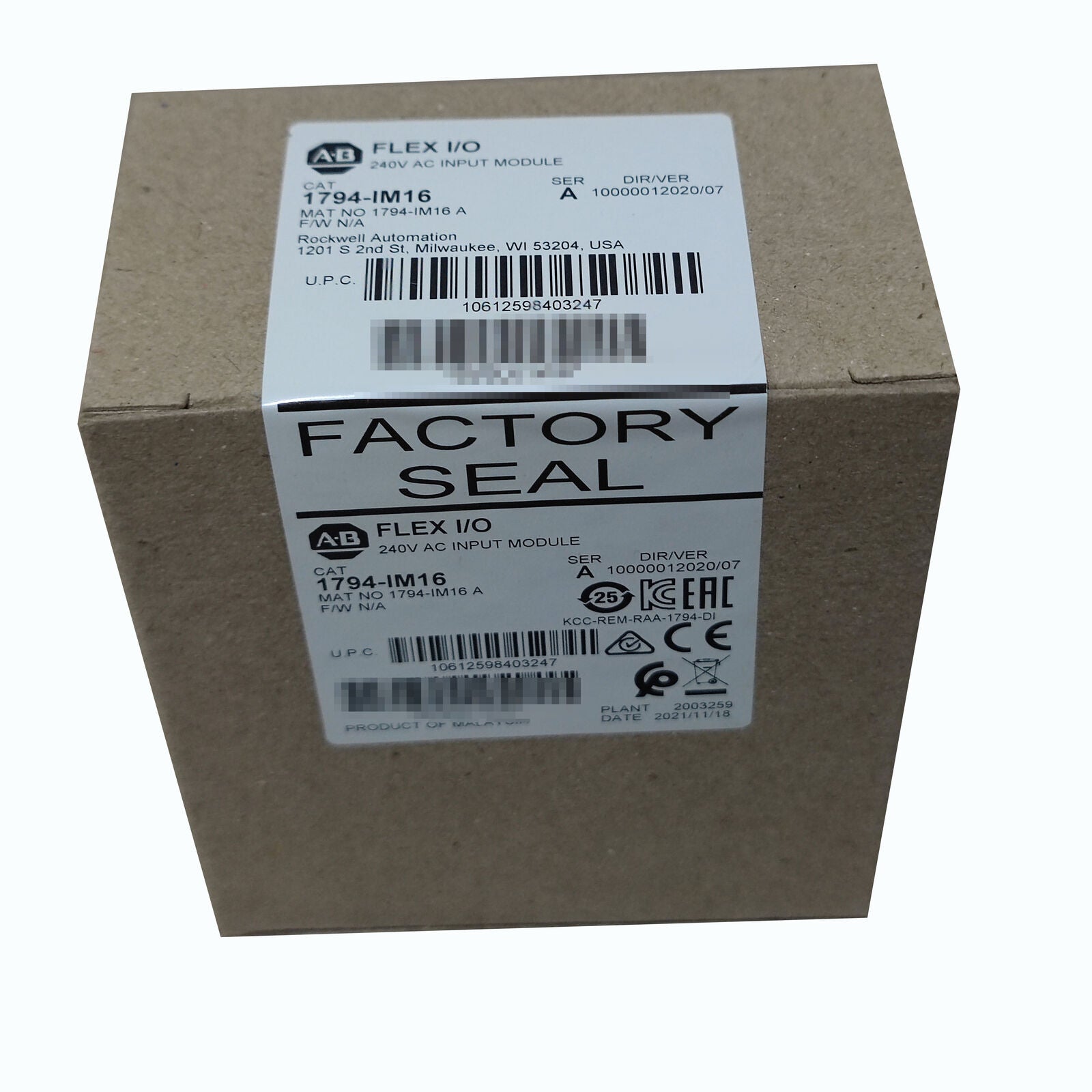 Allen-Bradley 1794-IM16 Flex I/O module packaging, factory sealed, product of Malaysia.
