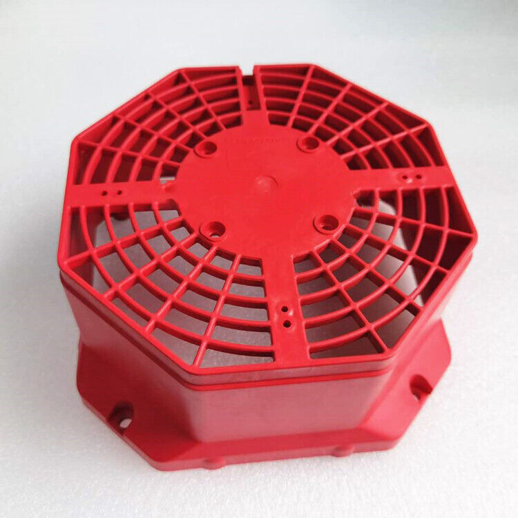 Red FANUC A290-1406-X501 fan housing, octagonal design, for industrial automation equipment.