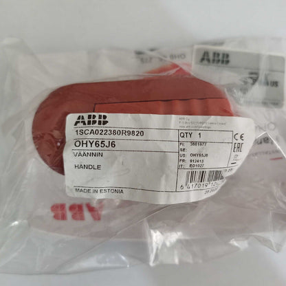 ABB OHY65J6 Pistol Handle, red, with product details label.