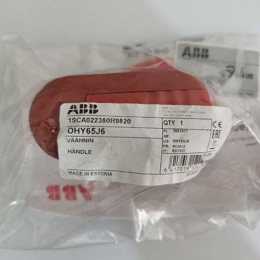 ABB OHY65J6 Pistol Handle, red, with product details label.