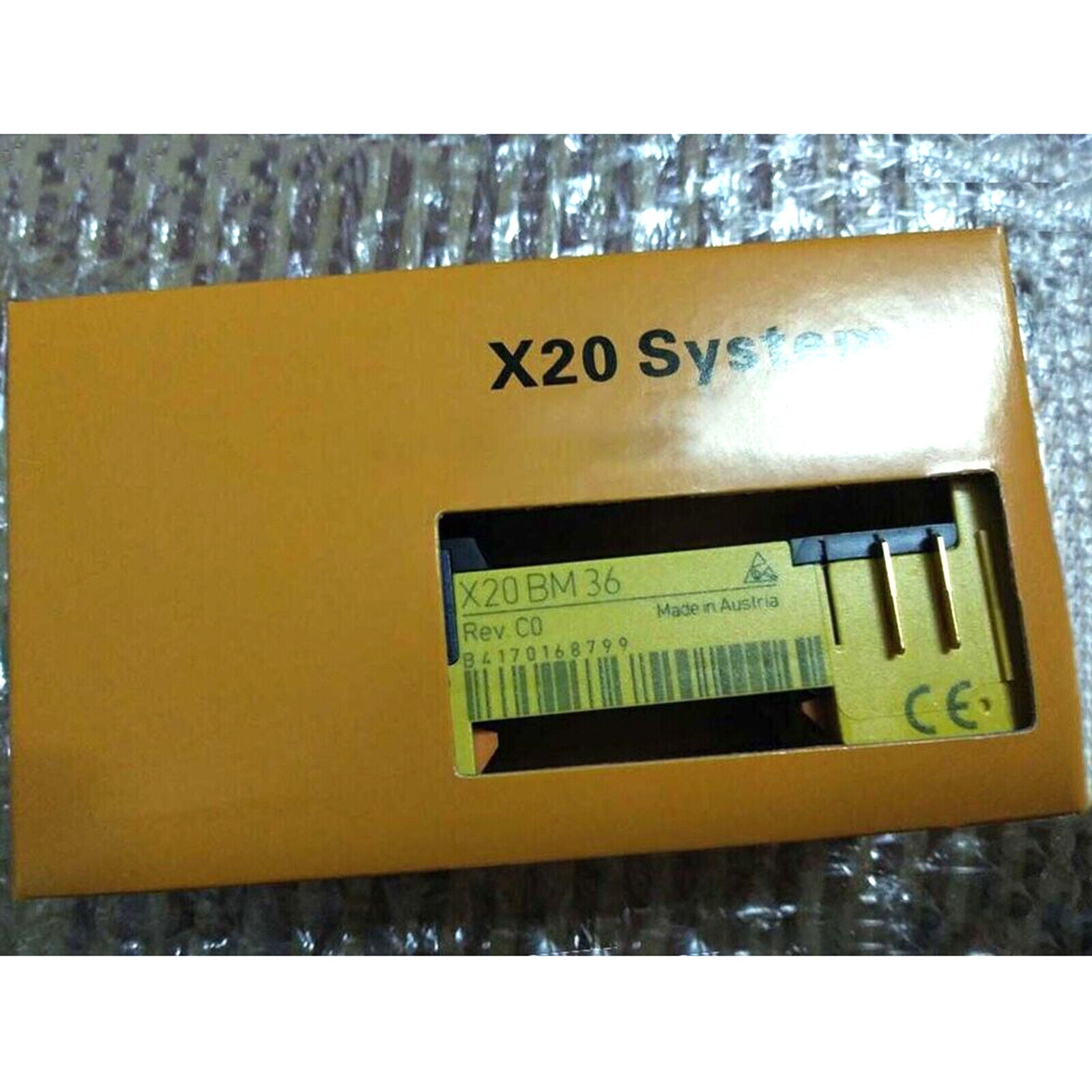 B&R X20BM36 backplane module in packaging. Made in Austria, Rev CO.