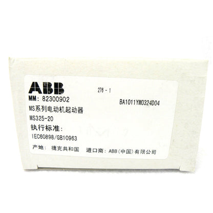 ABB MS325-20 motor starter label, product information, industrial automation part, new in box.