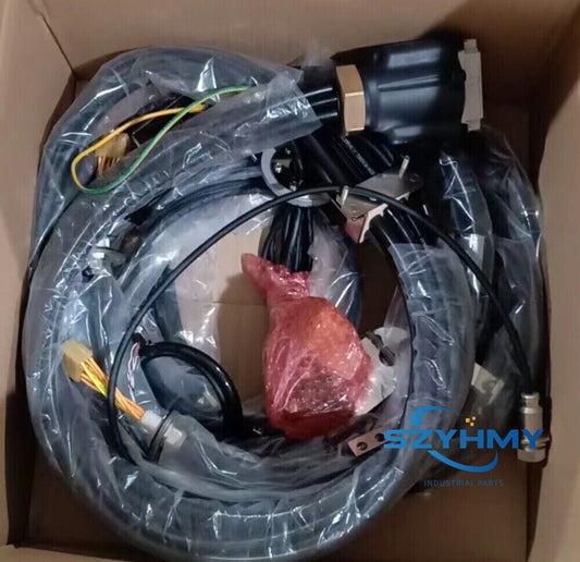ABB IRB6650 robot body cable, black and grey cables with connectors in box. Industrial automation part.