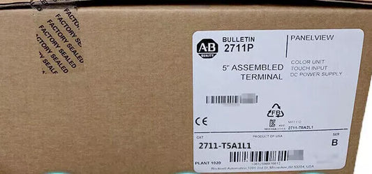 Allen-Bradley PanelView 550 2711-T5A1L1 box. 5" assembled terminal, color unit, touch input, DC power supply.