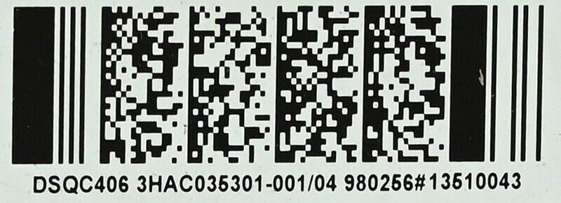 ABB DSQC406 Drive Unit barcode label, product ID 3HAC035301-001/04, industrial automation component