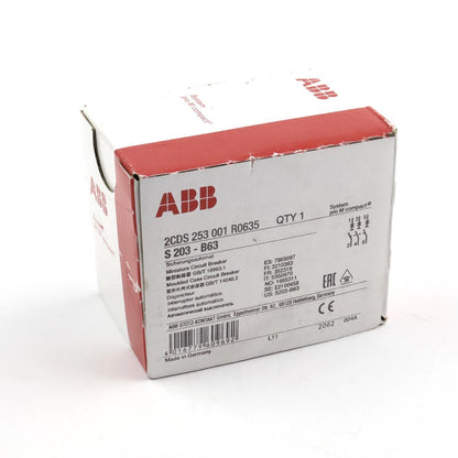 ABB S203-B63 Miniature Circuit Breaker, original packaging, industrial automation part