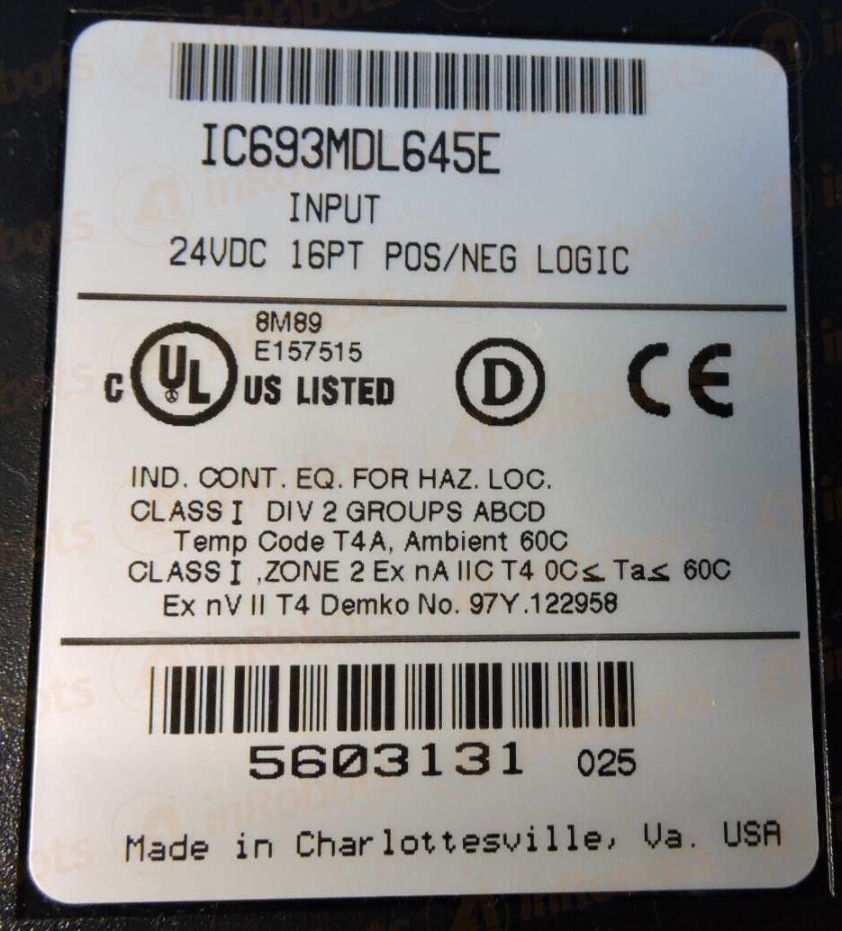 FANUC IC693MDL645E Input Module Label, 24VDC 16PT POS/NEG Logic, USA Made