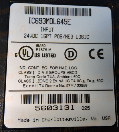 FANUC IC693MDL645E Input Module Label, 24VDC 16PT POS/NEG Logic, USA Made