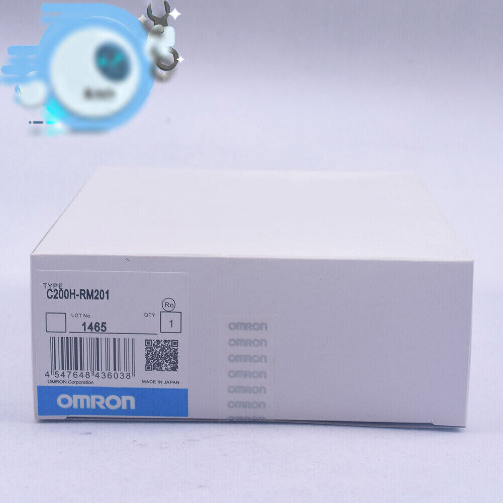Omron C200H-RM201 PLC programmable controller in box, featuring product details and Made in Japan.