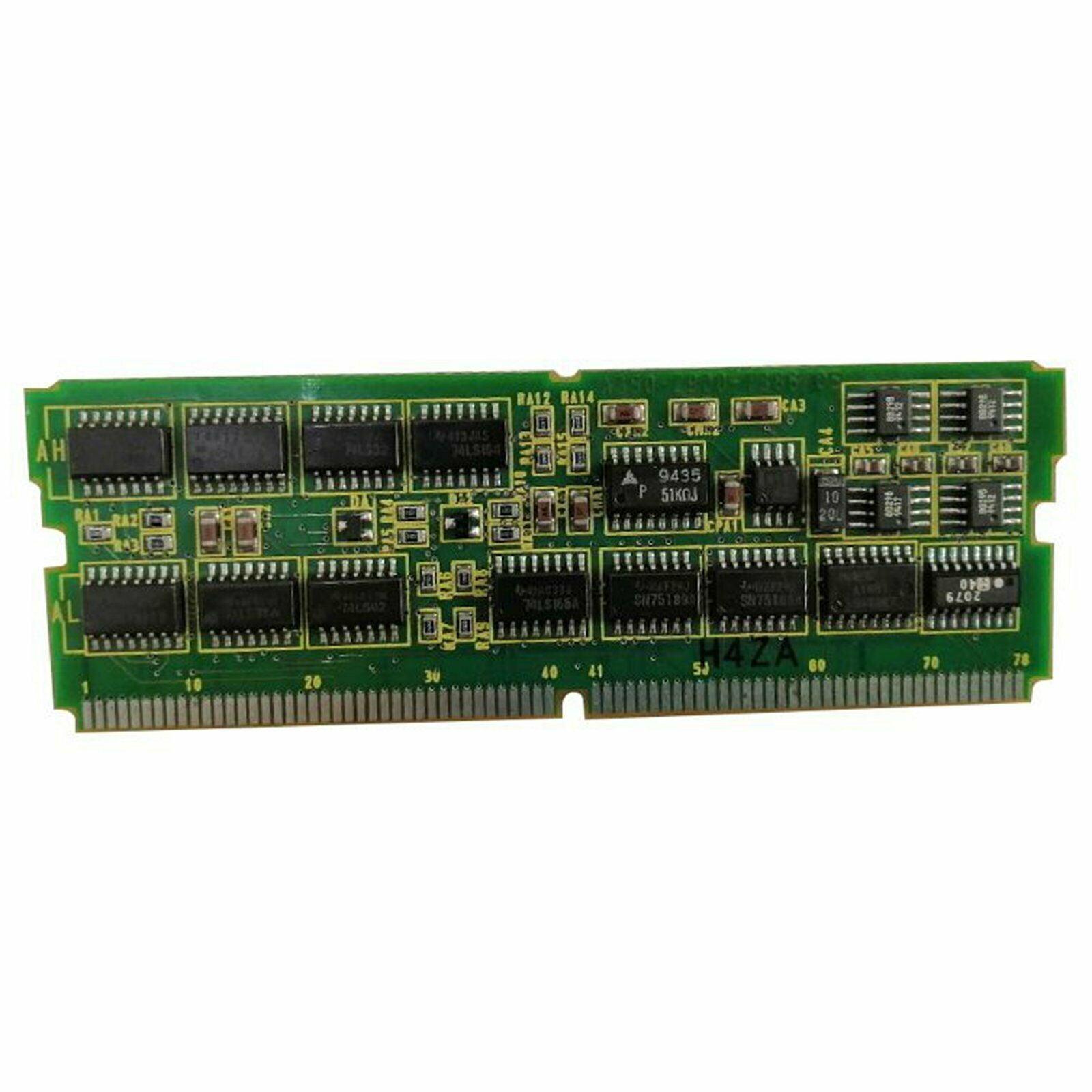 FANUC A20B-2900-0380 PLC circuit board, green PCB with integrated components like chips and ICs, industrial automation part.