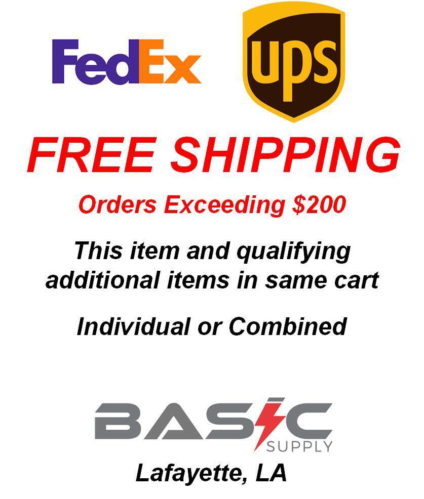 Free Shipping on Orders Over $200, featuring FedEx and UPS delivery options from Basic Supply in Lafayette, LA.