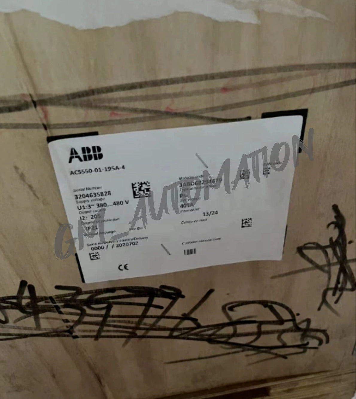 ABB ACS550-01-195A-4 Inverter Label Details - Serial Number, Voltage, Protection Information
