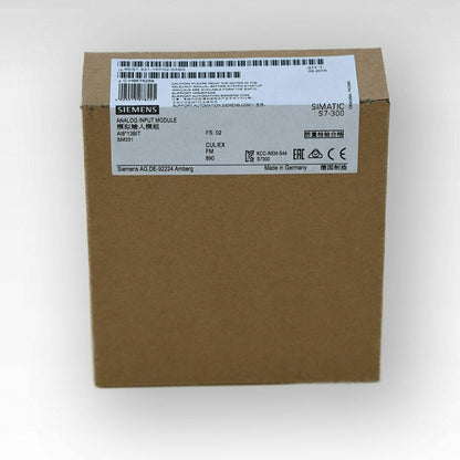 Siemens SIMATIC S7-300 Analog Input Module in cardboard box, product code 6ES7331-1KF02-0AB0, industrial automation part.
