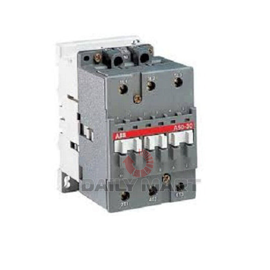 ABB A50-30-11 Contactor, new in box, gray and white industrial equipment. Daily Mart logo.
