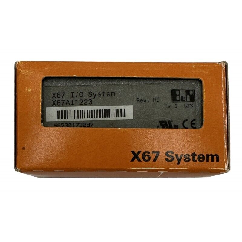 B&R X67AI1223 ANALOG INPUT MODULE packaging box, featuring product information and specifications.