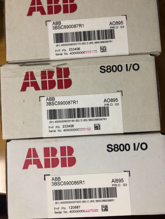 ABB S800 I/O PLC modules 3BSC690087R1 and 3BSC690086R1 industrial automation parts.