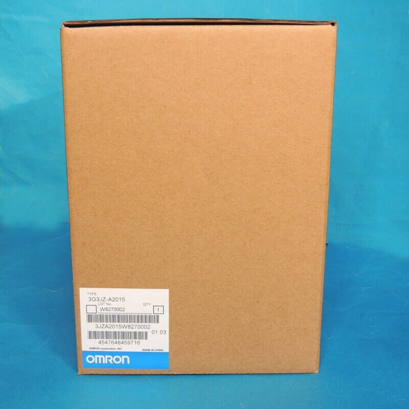Omron 3G3JZ-A2015 controller box, new and in stock, featuring the Omron logo and product details.