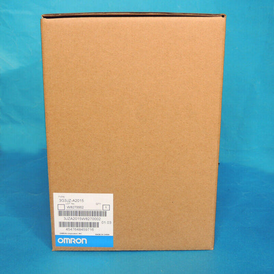 Omron 3G3JZ-A2015 controller box, new and in stock, featuring the Omron logo and product details.