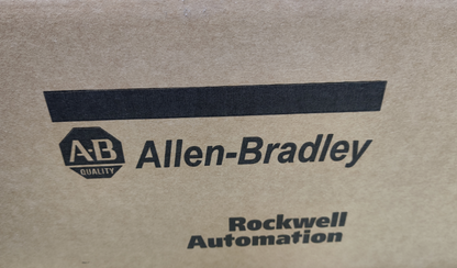Allen-Bradley logo on cardboard, Rockwell Automation product.