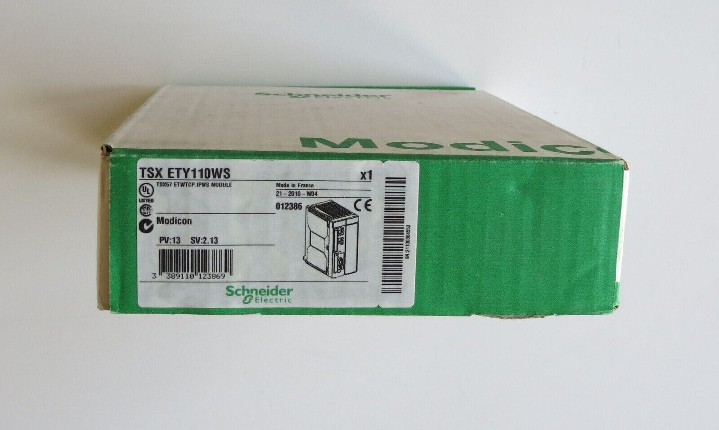 Schneider Electric TSX ETY110WS Ethernet Module box, Modicon industrial automation part.