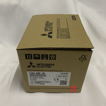 Mitsubishi FX3GA-40MR-CM Programmable Controller in box. Industrial automation part with CE certification.