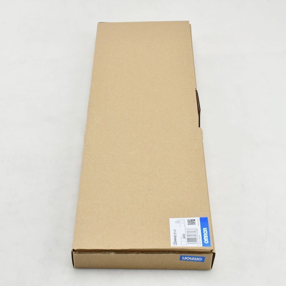 Omron C200HW-BC101-V1 PLC Module in cardboard packaging. Product details and the Omron logo are visible.