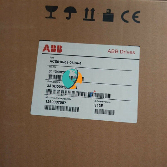 ABB ACS510-01-060A-4 frequency inverter drive product label, including model, serial number, and product code