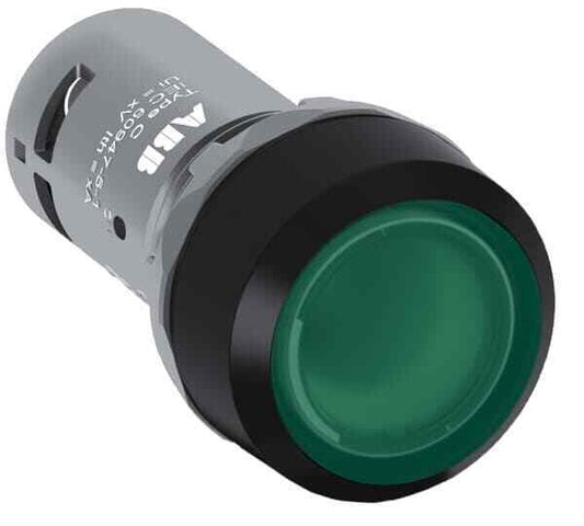 ABB CP1-11G-10 Pressure Switch. Flush green lens with black plastic bezel. Industrial automation part.