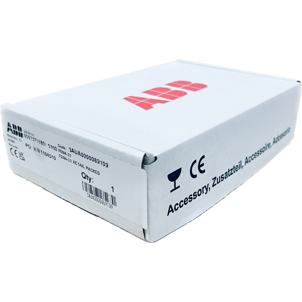 ABB FENA-21 Inverter Ethernet Adapter Module box, brand new, retail packed, with CE marking and product details.