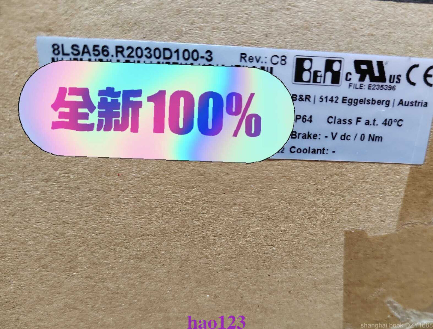 B&R servo motor with "New 100%" sticker, model 8LSA56.R2030D100-3, Fast Free Shipping